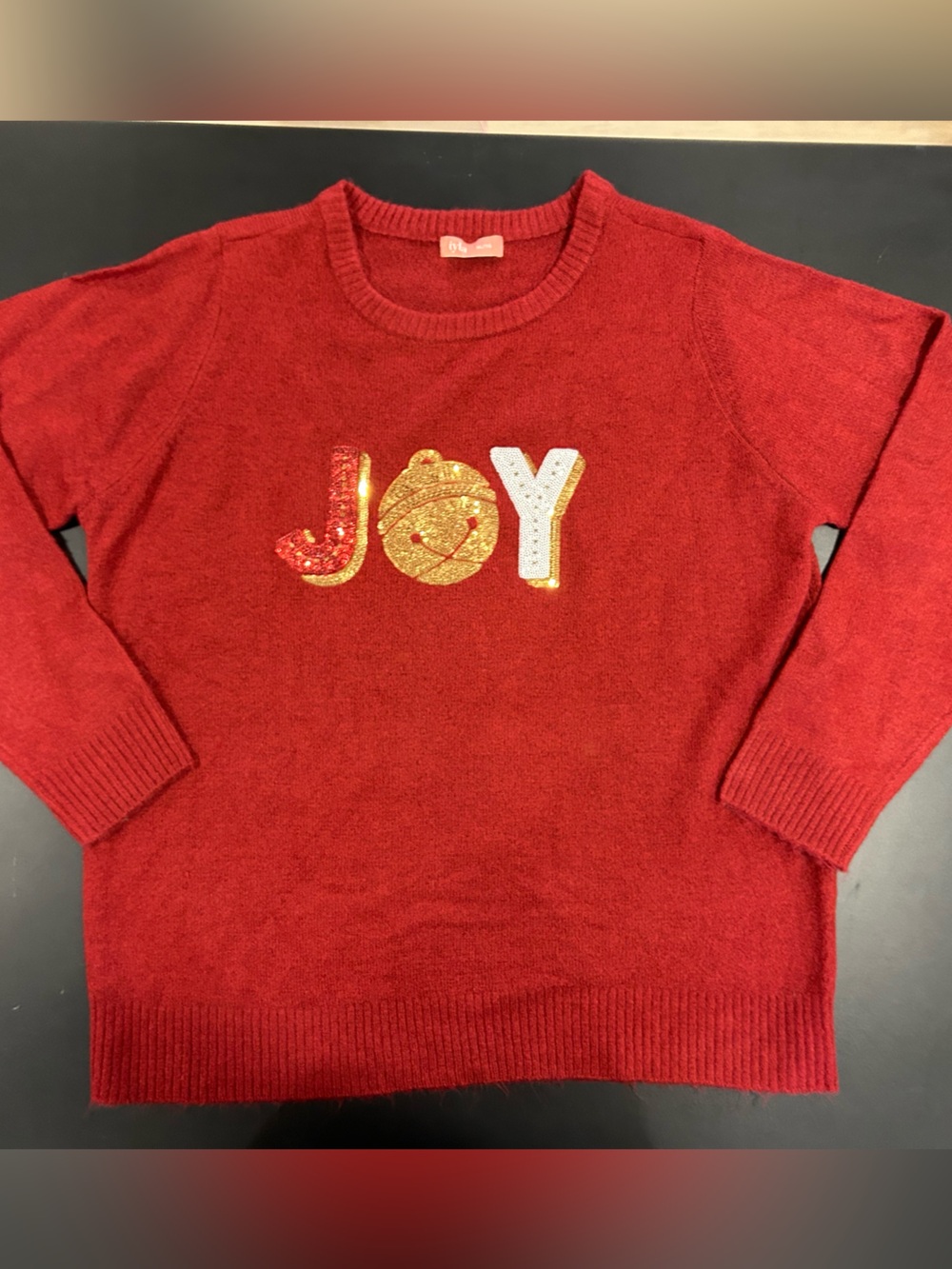 Women’s Red Sequin 'JOY' Crewneck Sweater